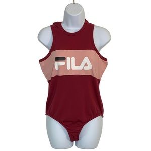 FILA Maroon Athleisure Spell Out Bodysuit Sz XL